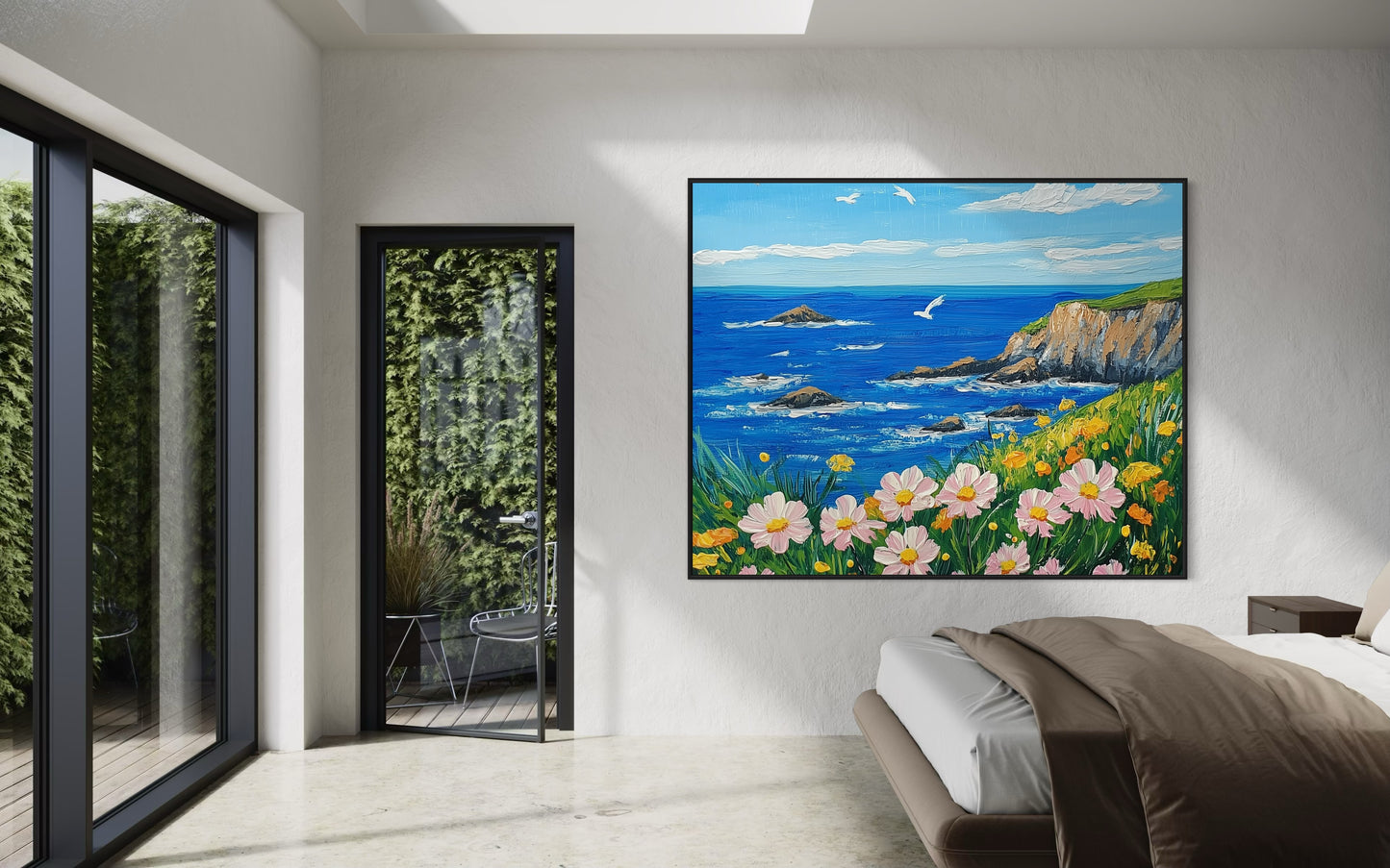 Cliffside Breeze: Oceanview Landscape Oil Art