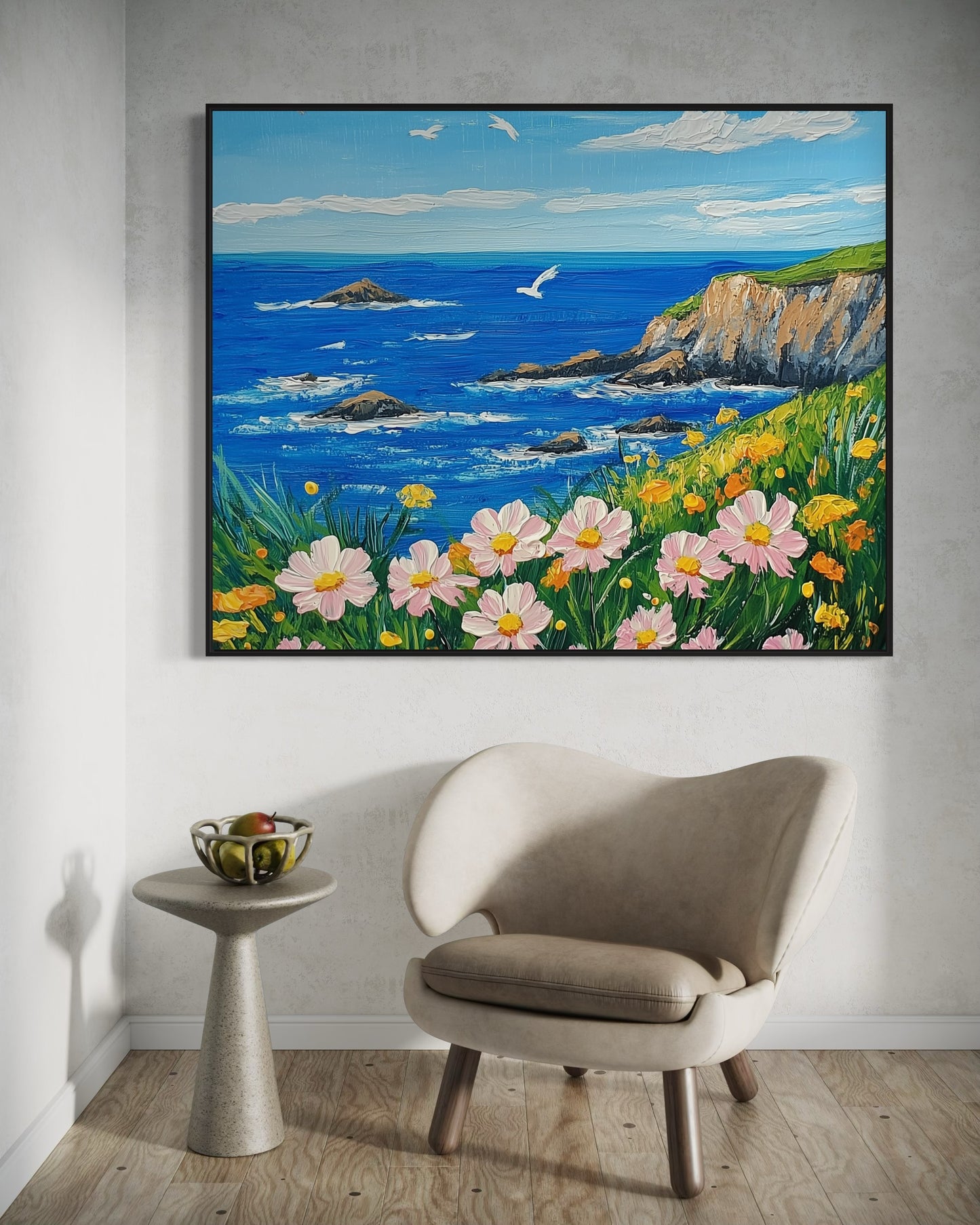 Cliffside Breeze: Oceanview Landscape Oil Art