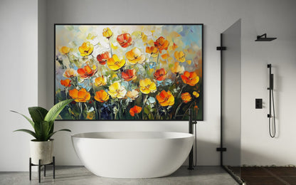 Bright Field of Wildflowers - Lively Oil Painting for Nature Lovers