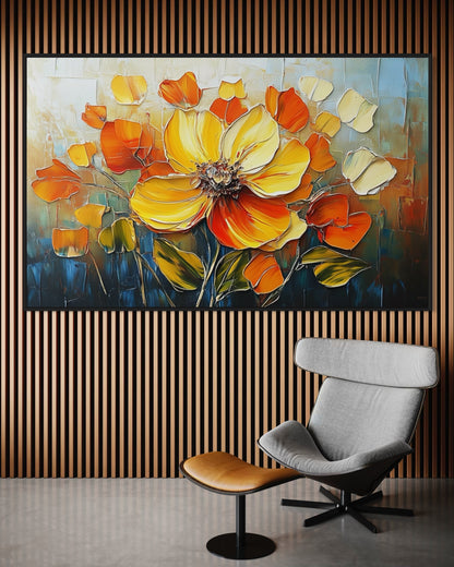 Sunlit Garden of Poppies - Abstract Floral Oil Painting