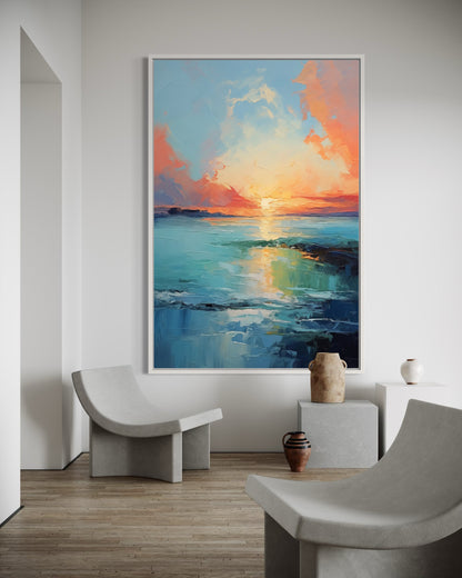 Peaceful Harbor Sunset - Nautical Oil Painting on Canvas