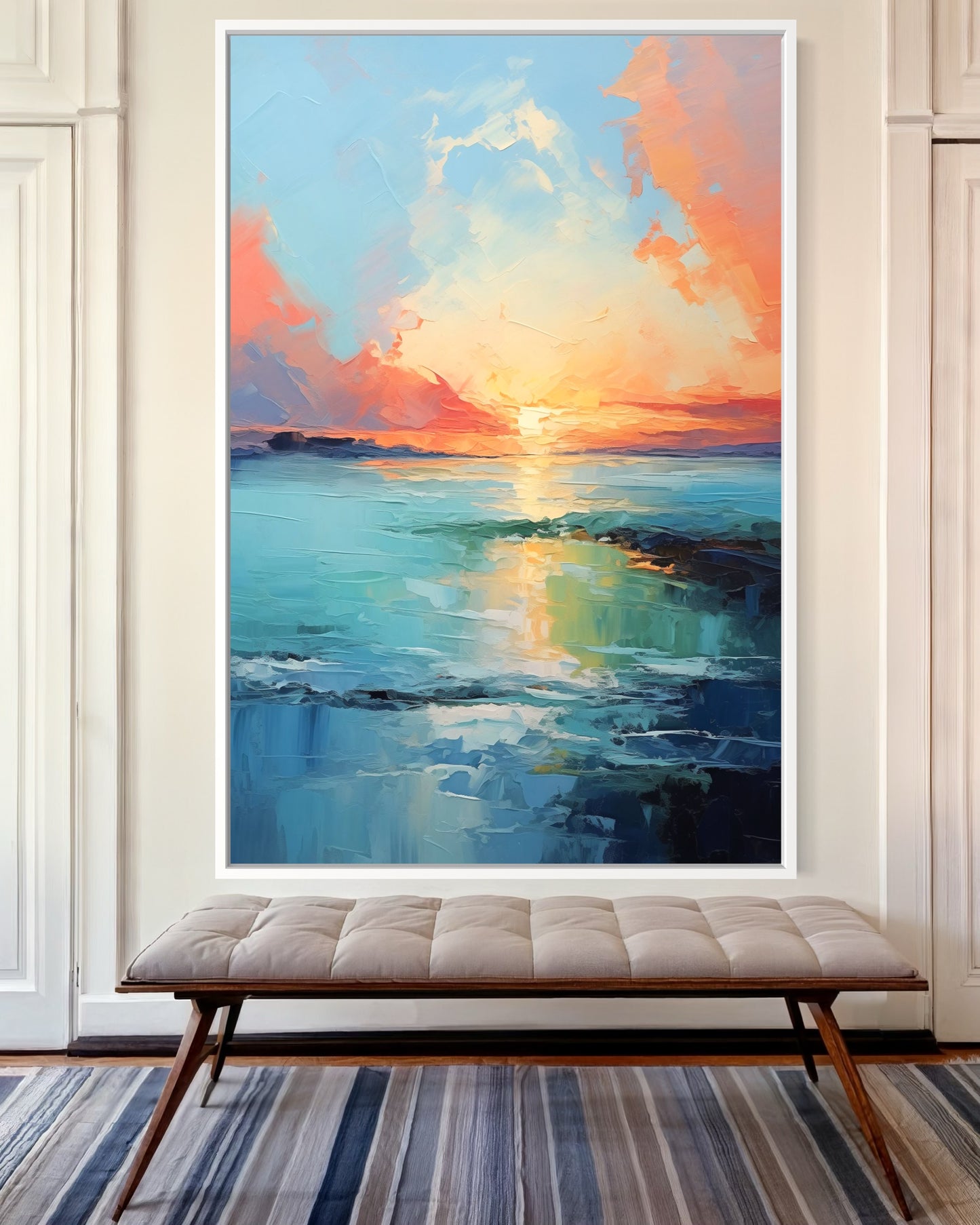 Peaceful Harbor Sunset - Nautical Oil Painting on Canvas