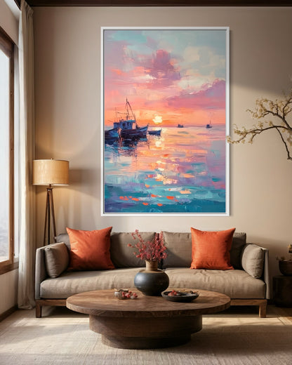 Sunset Serenity Sailboat Painting - Tranquil Seascape Artwork