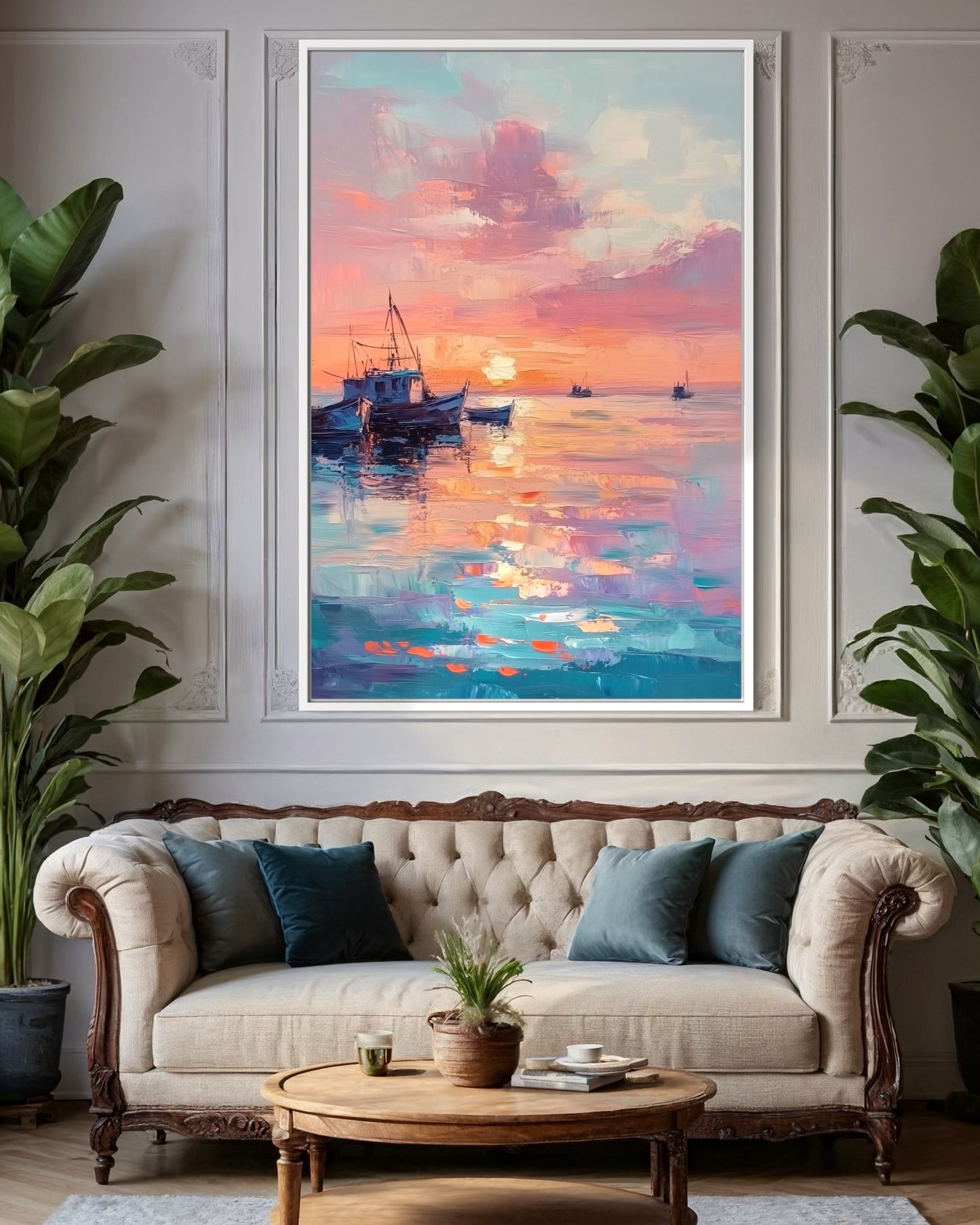 Sunset Serenity Sailboat Painting - Tranquil Seascape Artwork