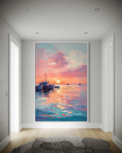 Sunset Serenity Sailboat Painting - Tranquil Seascape Artwork