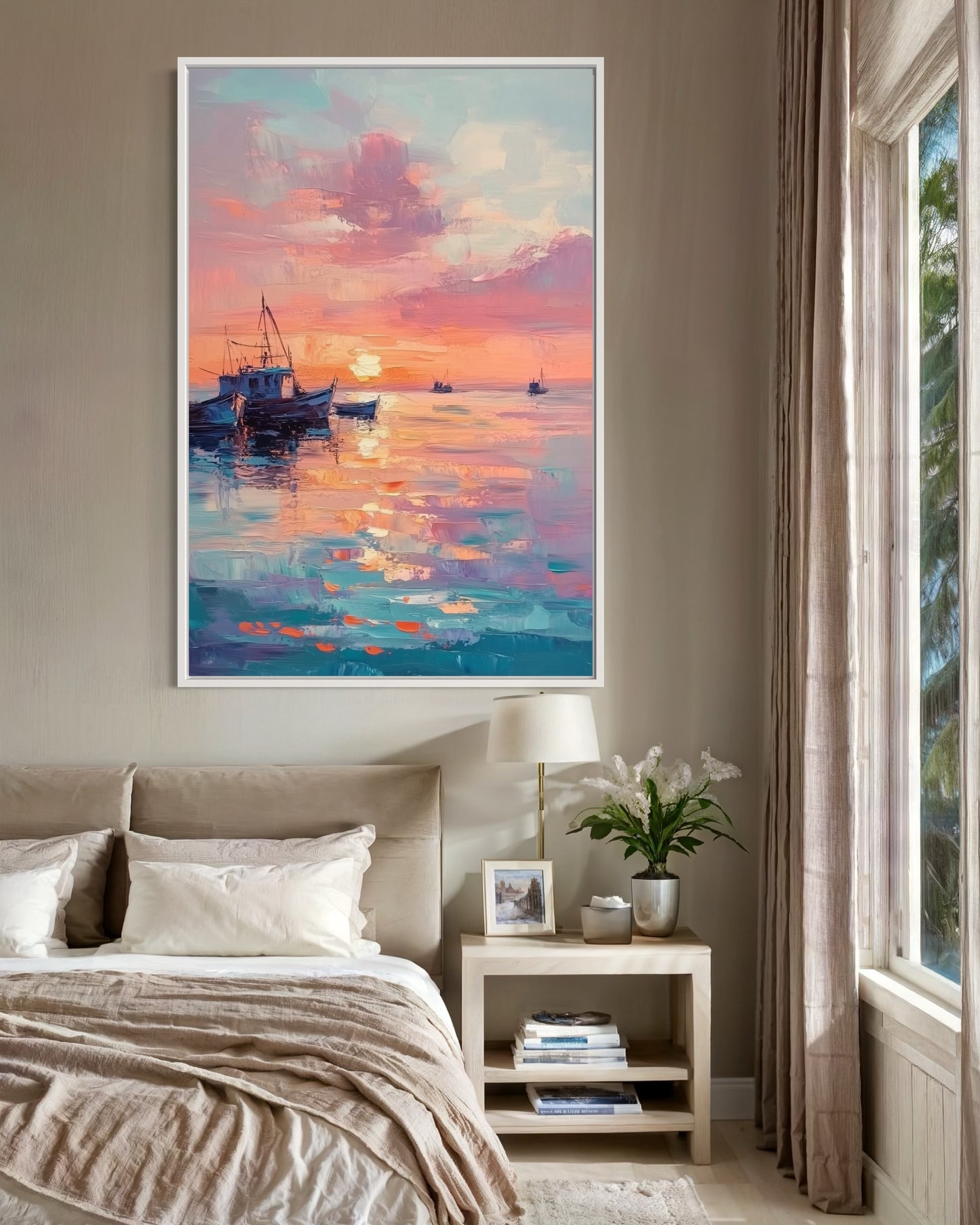 Sunset Serenity Sailboat Painting - Tranquil Seascape Artwork