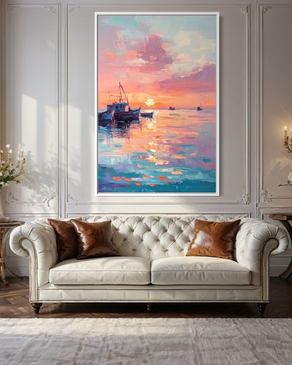 Sunset Serenity Sailboat Painting - Tranquil Seascape Artwork