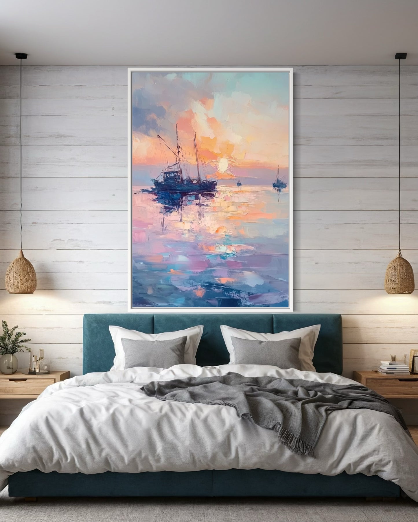 Golden Horizon Sailboat Artwork - Romantic Sunset Seascape