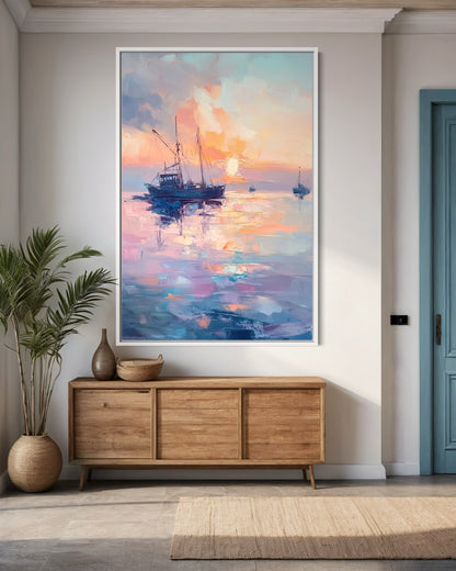 Golden Horizon Sailboat Artwork - Romantic Sunset Seascape