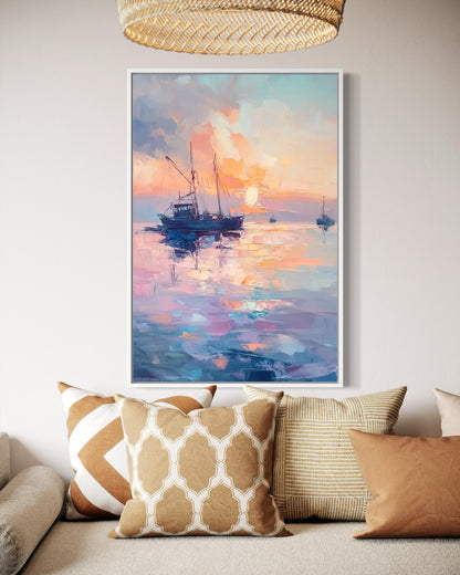 Golden Horizon Sailboat Artwork - Romantic Sunset Seascape