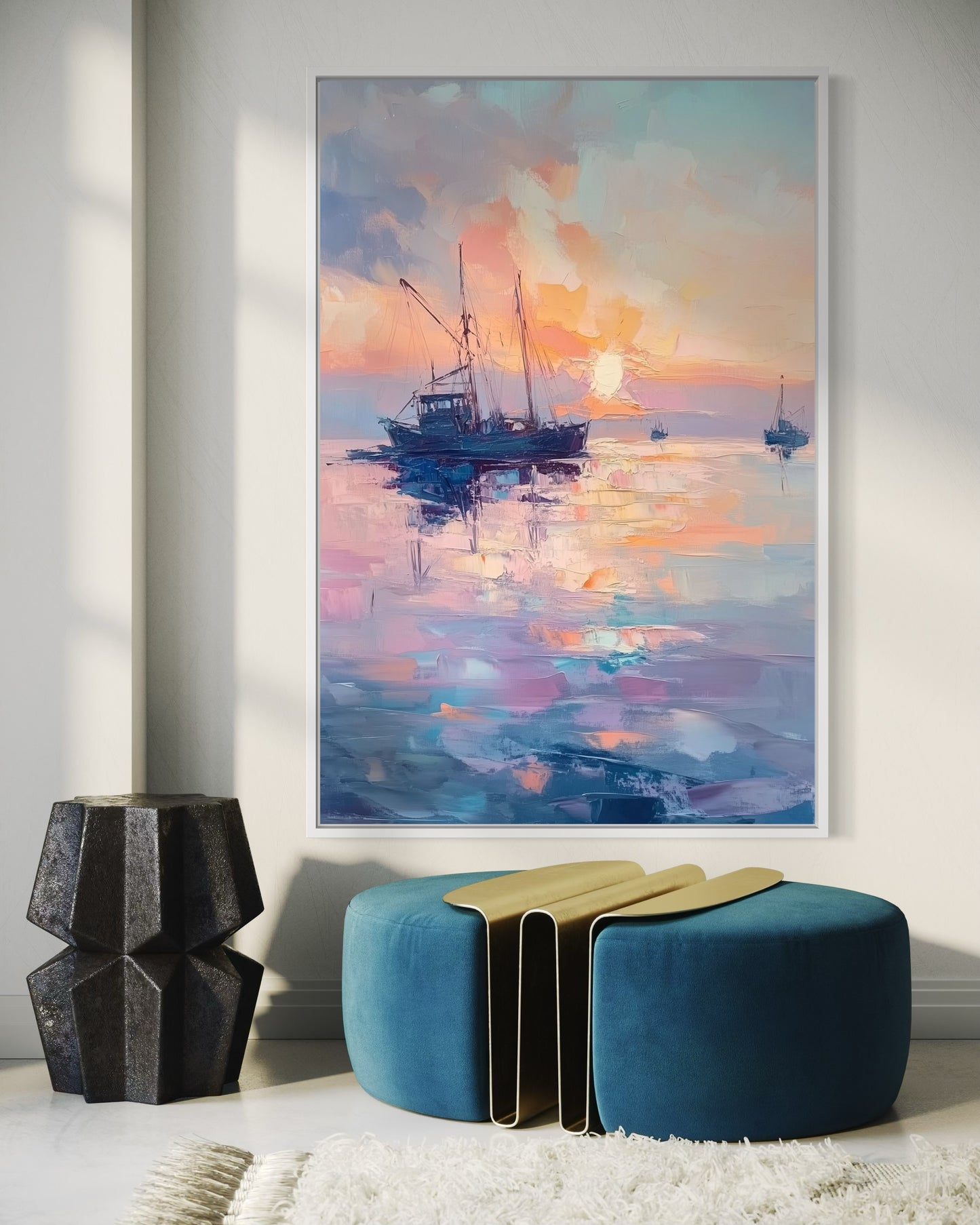 Golden Horizon Sailboat Artwork - Romantic Sunset Seascape