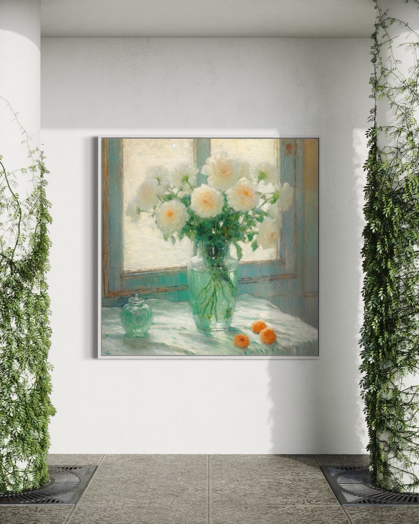 White Roses by the Window - Classic Still Life Oil Painting