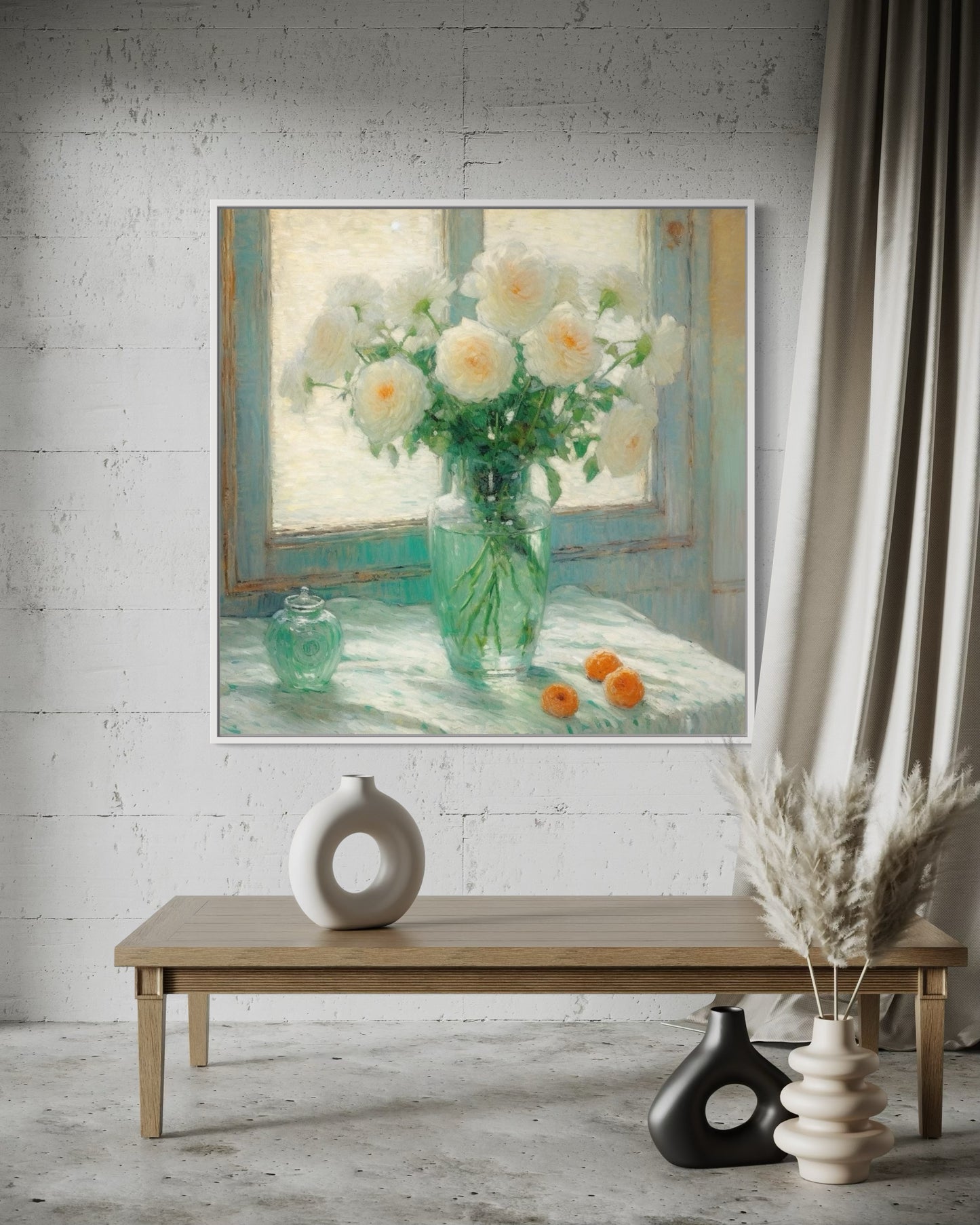 White Roses by the Window - Classic Still Life Oil Painting