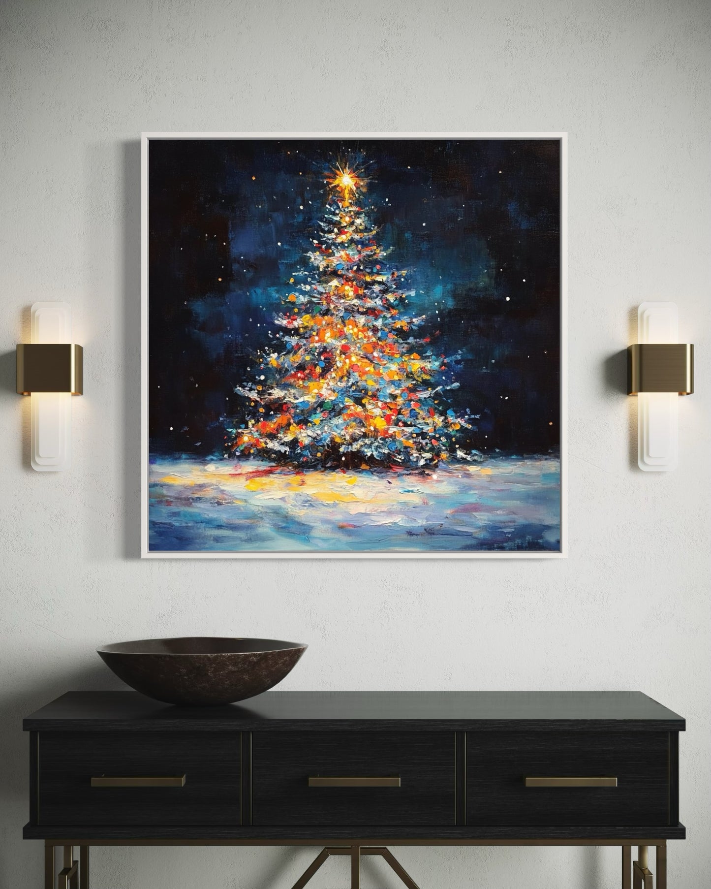 Midnight Christmas Tree Painting - Festive Wall Art for Holiday Decor