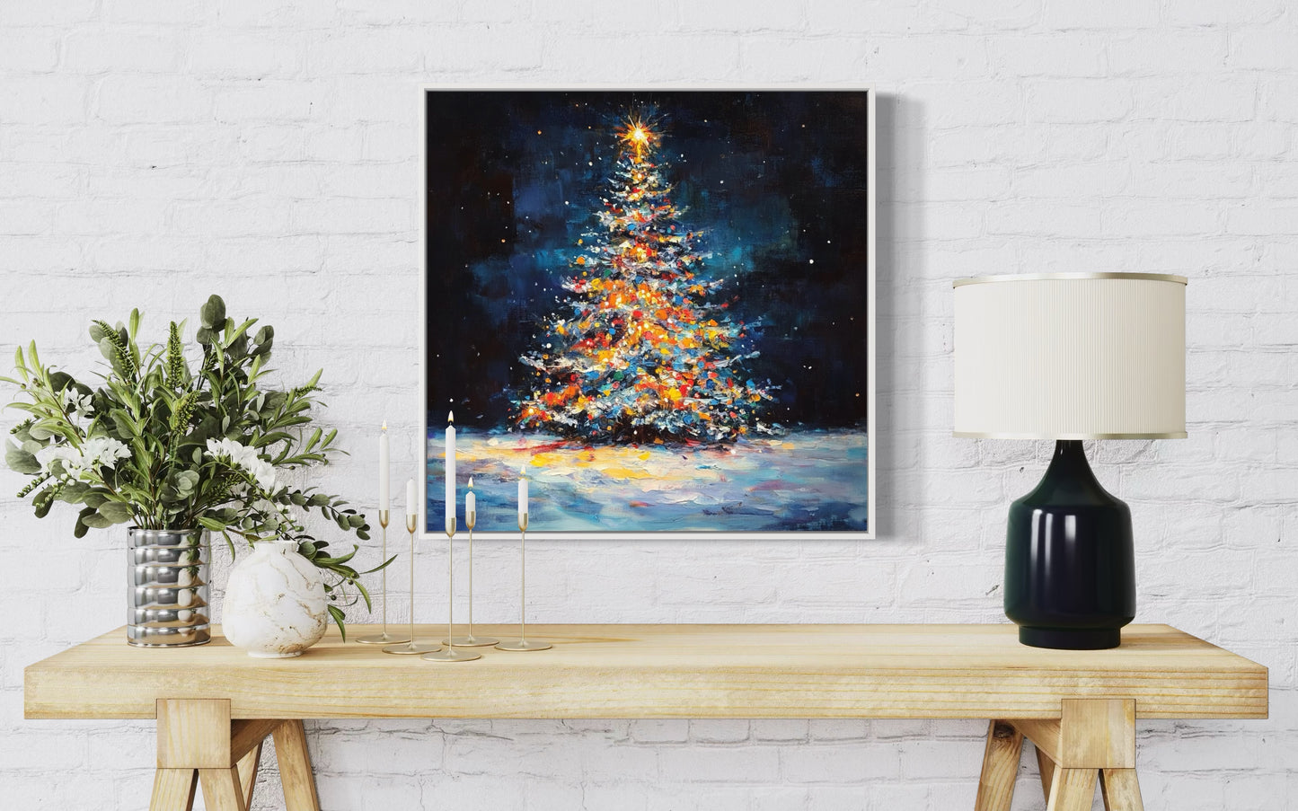 Midnight Christmas Tree Painting - Festive Wall Art for Holiday Decor