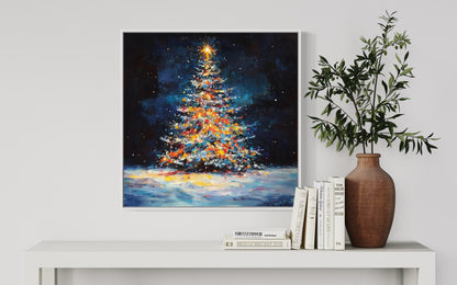 Midnight Christmas Tree Painting - Festive Wall Art for Holiday Decor