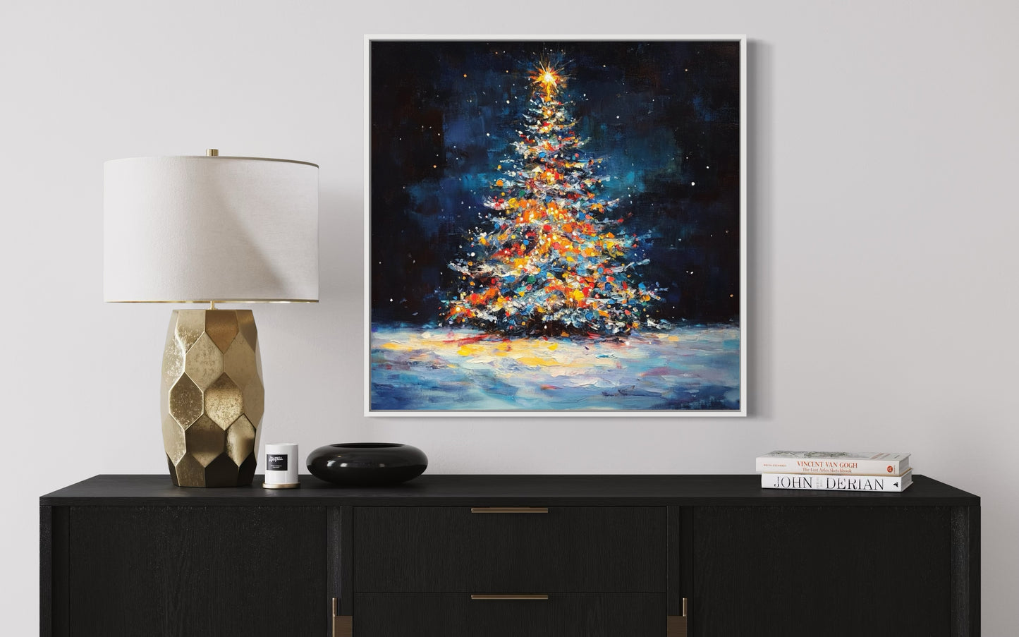 Midnight Christmas Tree Painting - Festive Wall Art for Holiday Decor