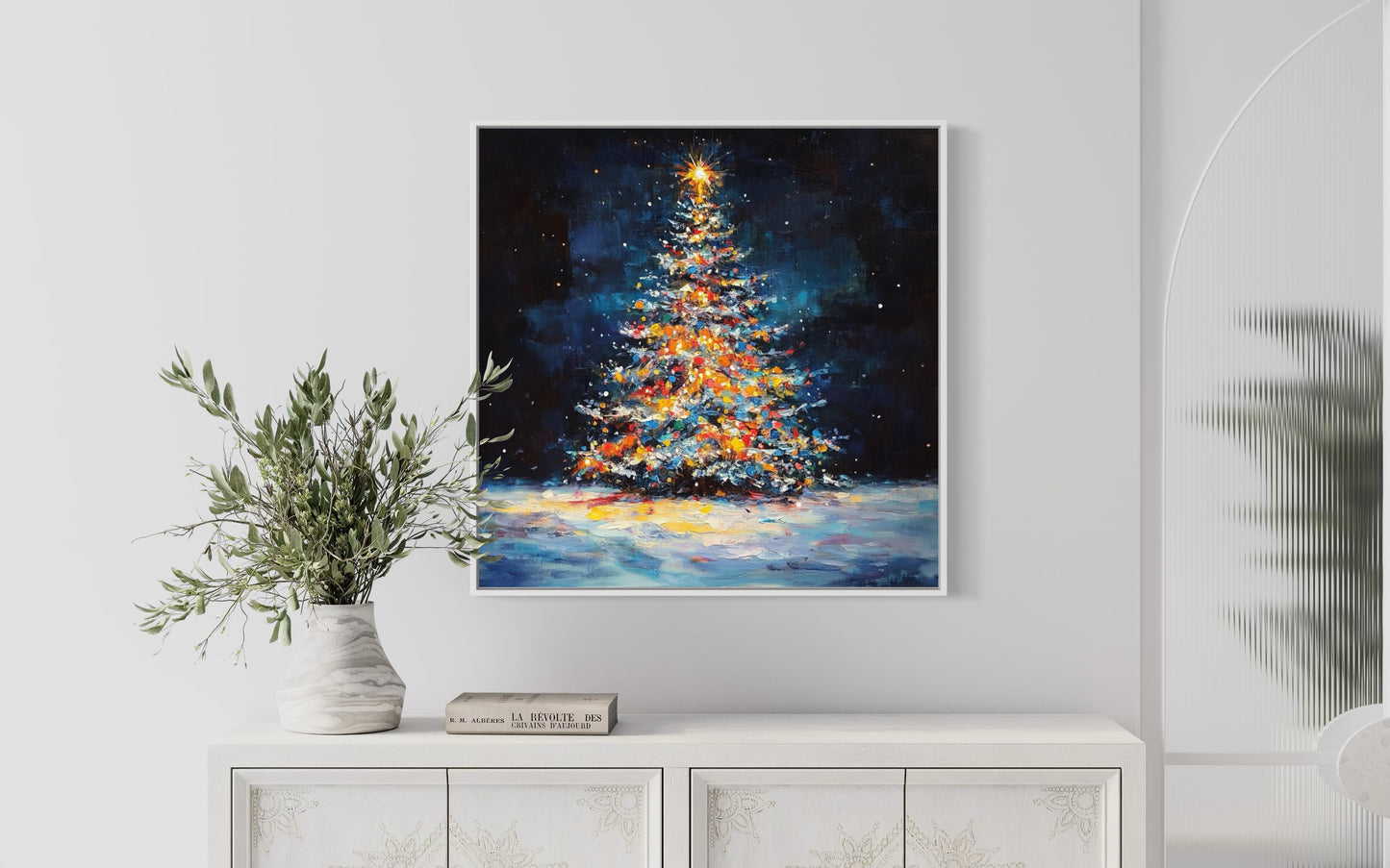 Midnight Christmas Tree Painting - Festive Wall Art for Holiday Decor