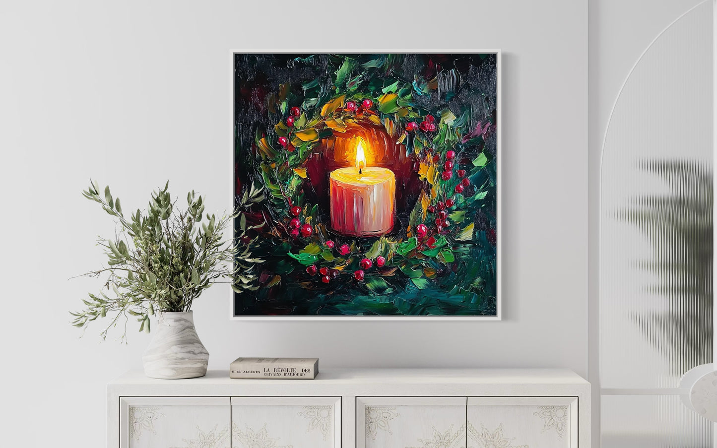 Candlelight Holly Christmas Art - Cozy Holiday Candle Painting