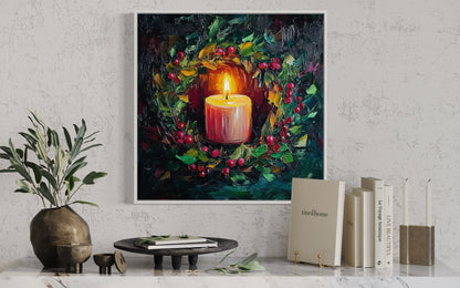 Candlelight Holly Christmas Art - Cozy Holiday Candle Painting