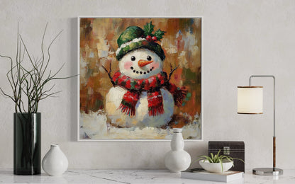 Snowman Christmas Painting - Festive Holiday Wall Art Decor