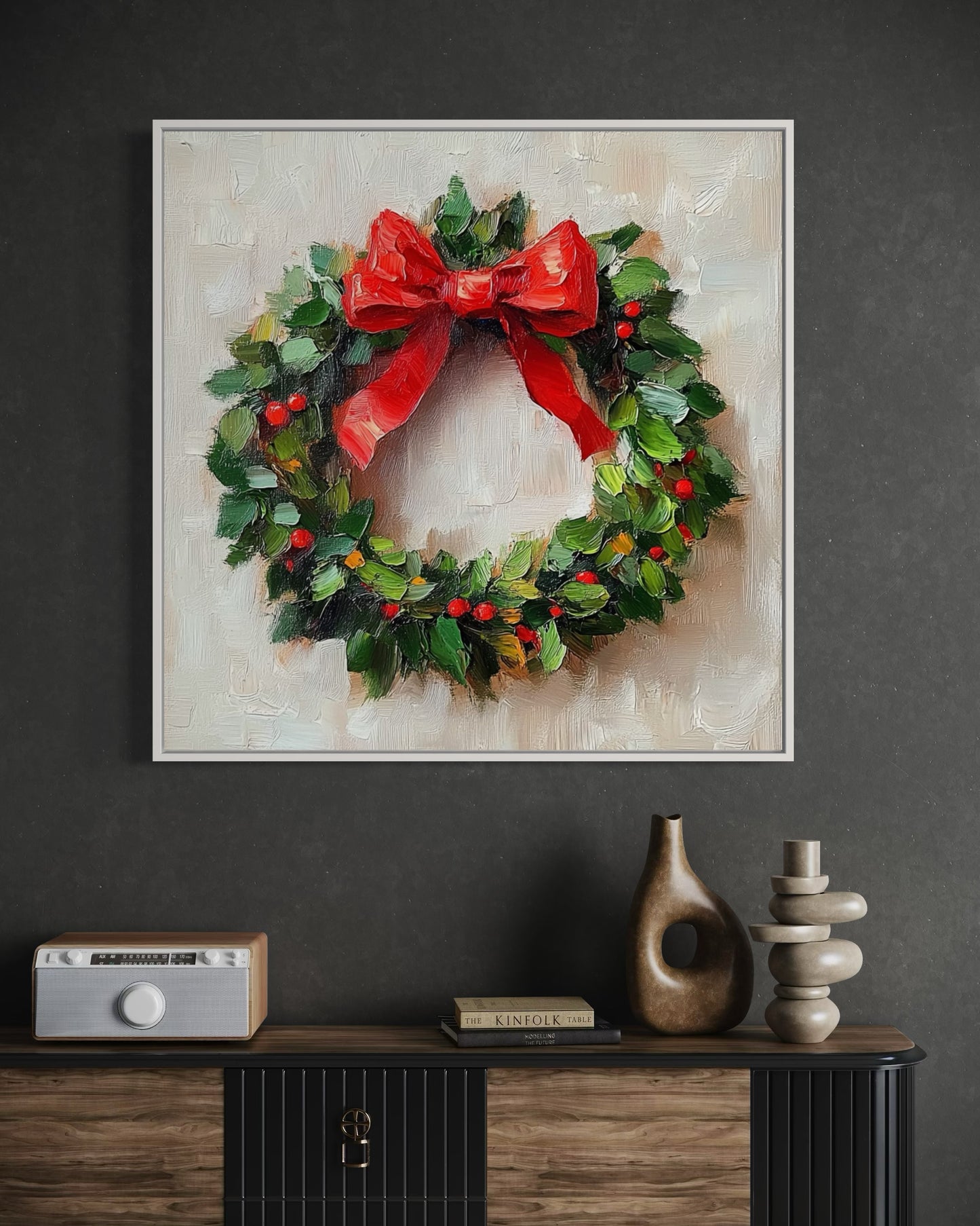 Festive Christmas Wreath Painting - Holiday Wall Art for Seasonal Decor