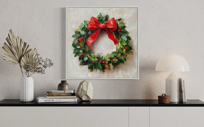 Festive Christmas Wreath Painting - Holiday Wall Art for Seasonal Decor