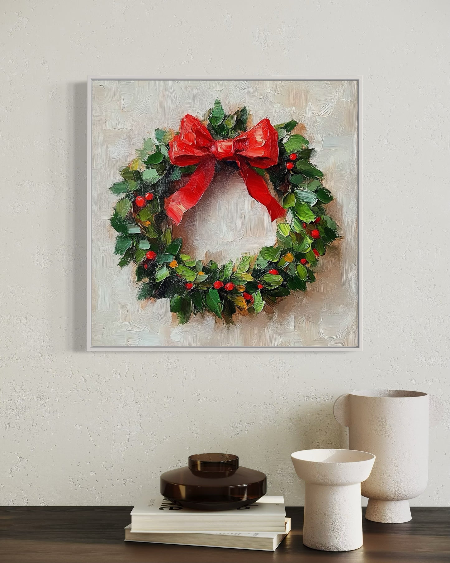 Festive Christmas Wreath Painting - Holiday Wall Art for Seasonal Decor