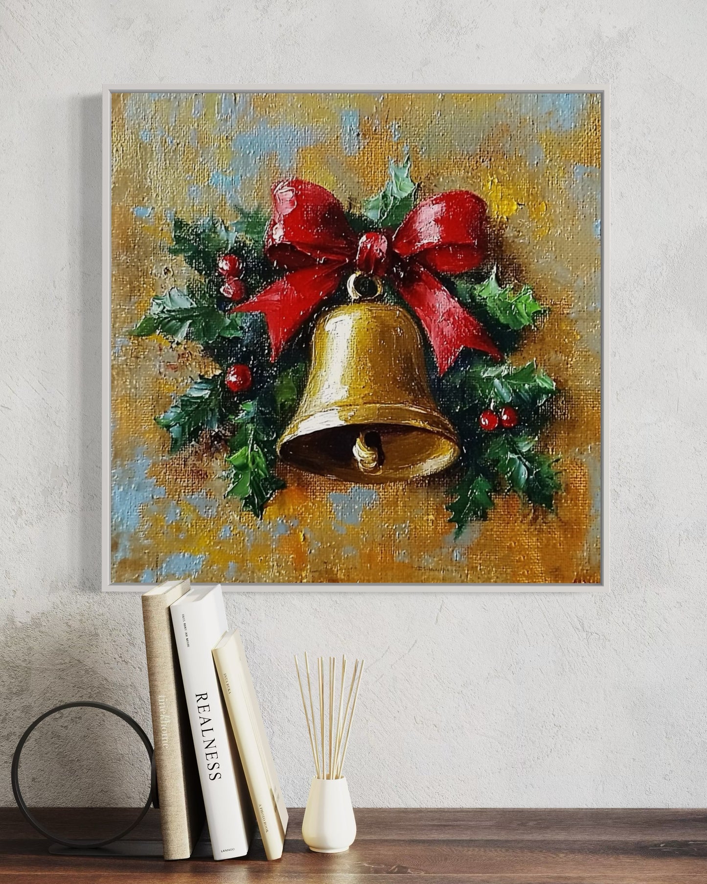 Hand-Painted Christmas Jingle Bells Art - Festive Holiday Decor for Home