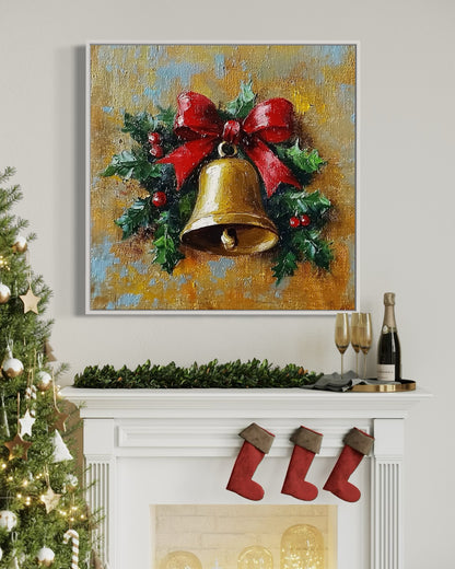 Golden Bells Christmas Painting - Elegant Holiday Wall Decor