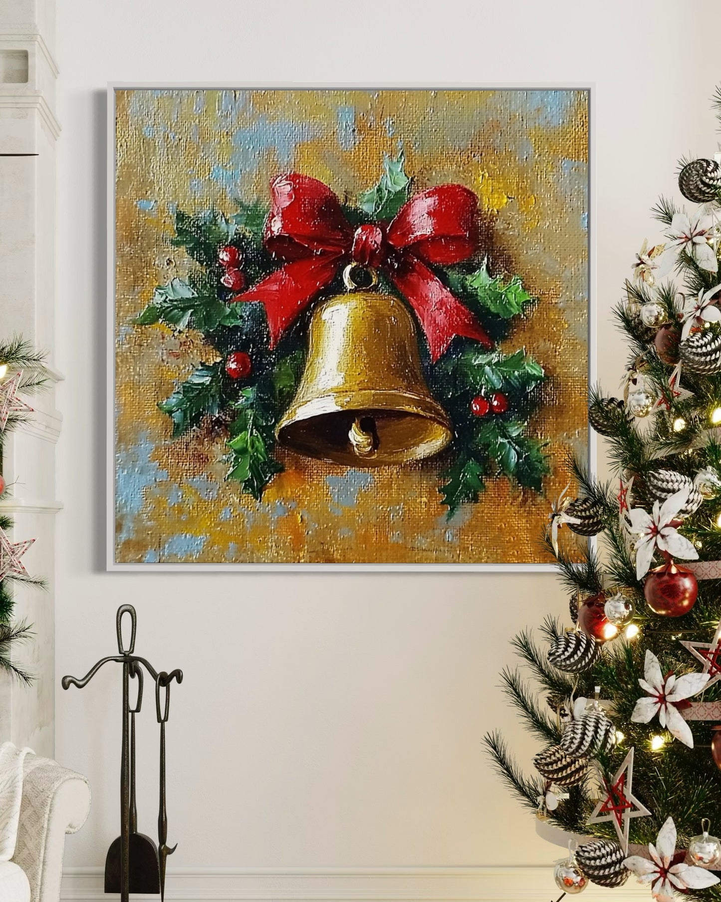 Hand-Painted Christmas Jingle Bells Art - Festive Holiday Decor for Home