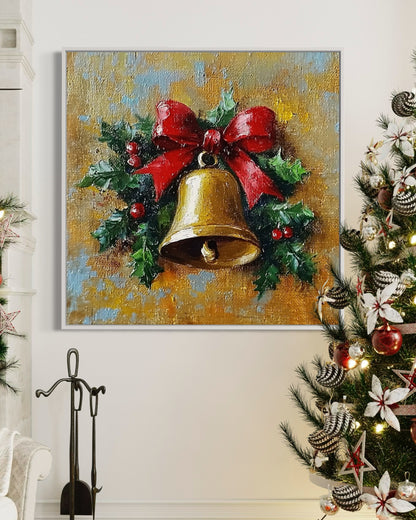 Golden Bells Christmas Painting - Elegant Holiday Wall Decor