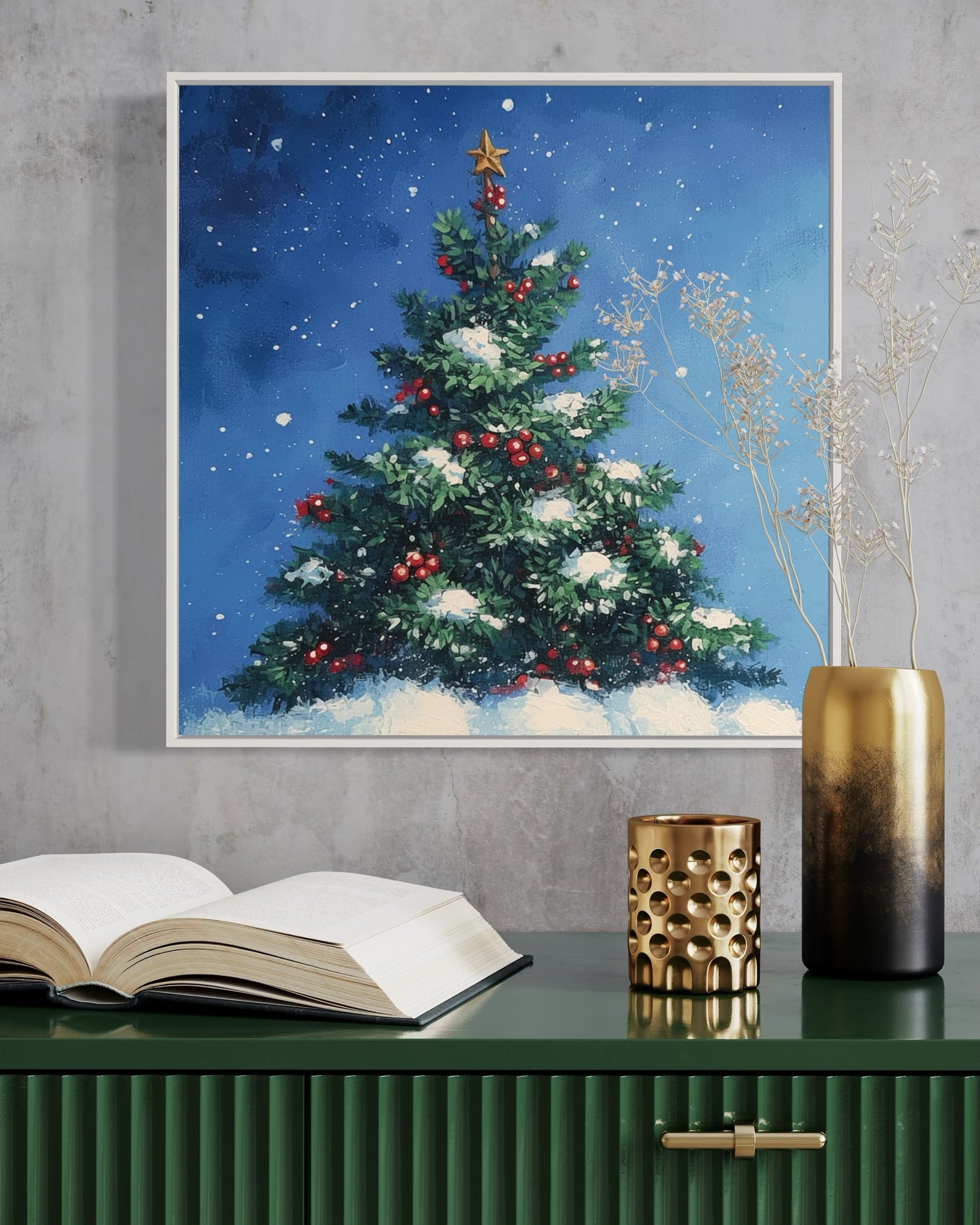 Starlit Christmas Tree - Sparkling Holiday Oil Painting