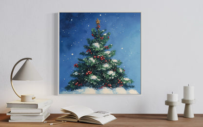 Starlit Christmas Tree - Sparkling Holiday Oil Painting