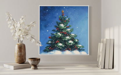 Starlit Christmas Tree - Sparkling Holiday Oil Painting