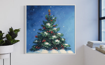 Starlit Christmas Tree - Sparkling Holiday Oil Painting