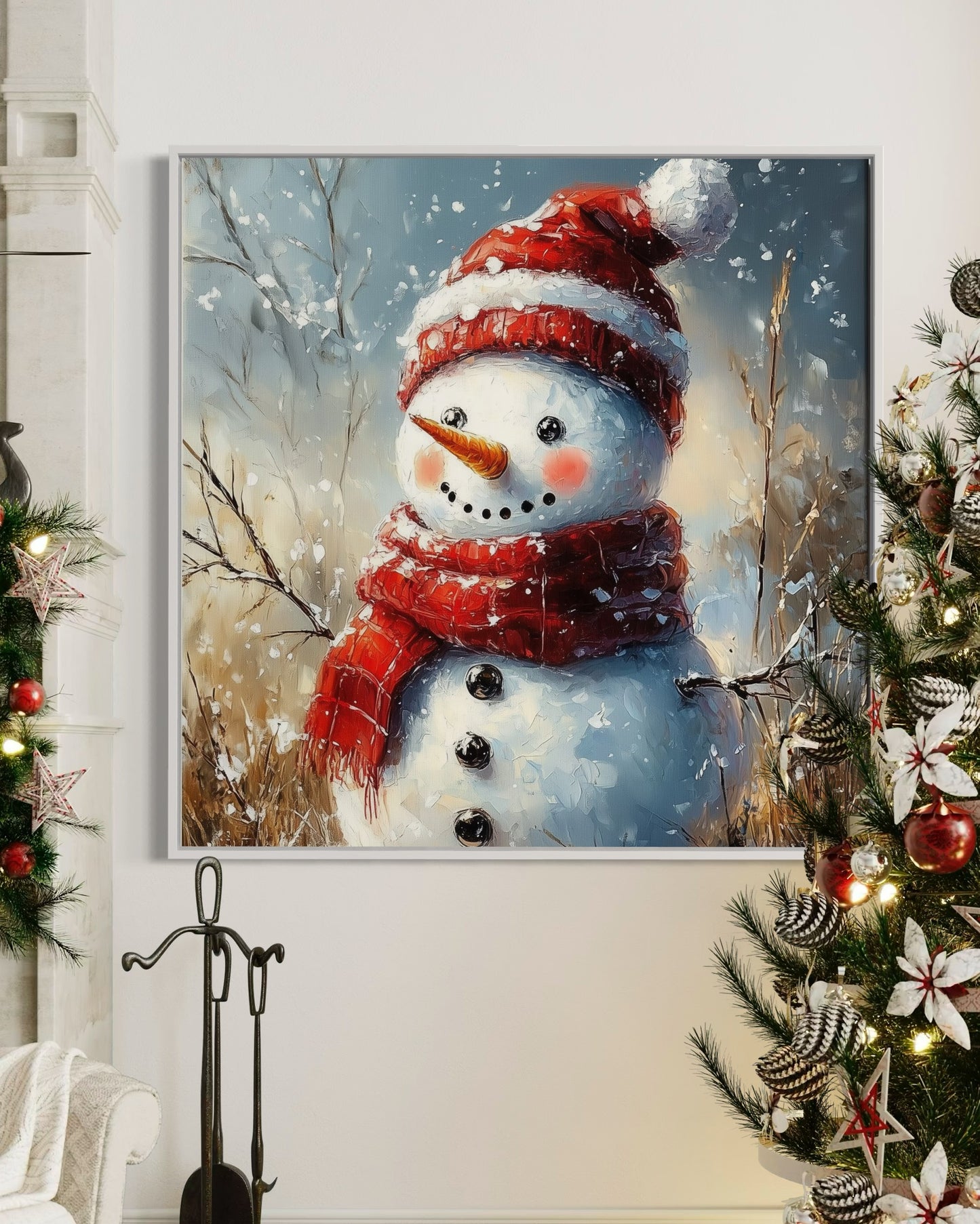 Joyful Snowman with Red Hat - Festive Holiday Oil Painting