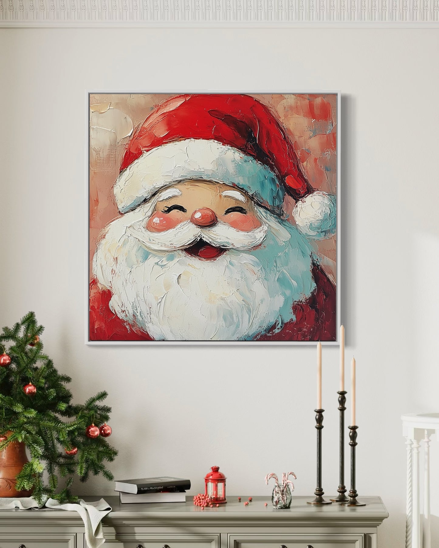 Merry Santa in Red - Heartwarming Holiday Oil Painting