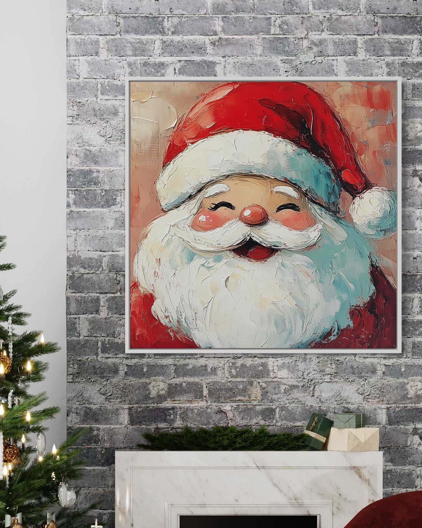 Merry Santa in Red - Heartwarming Holiday Oil Painting