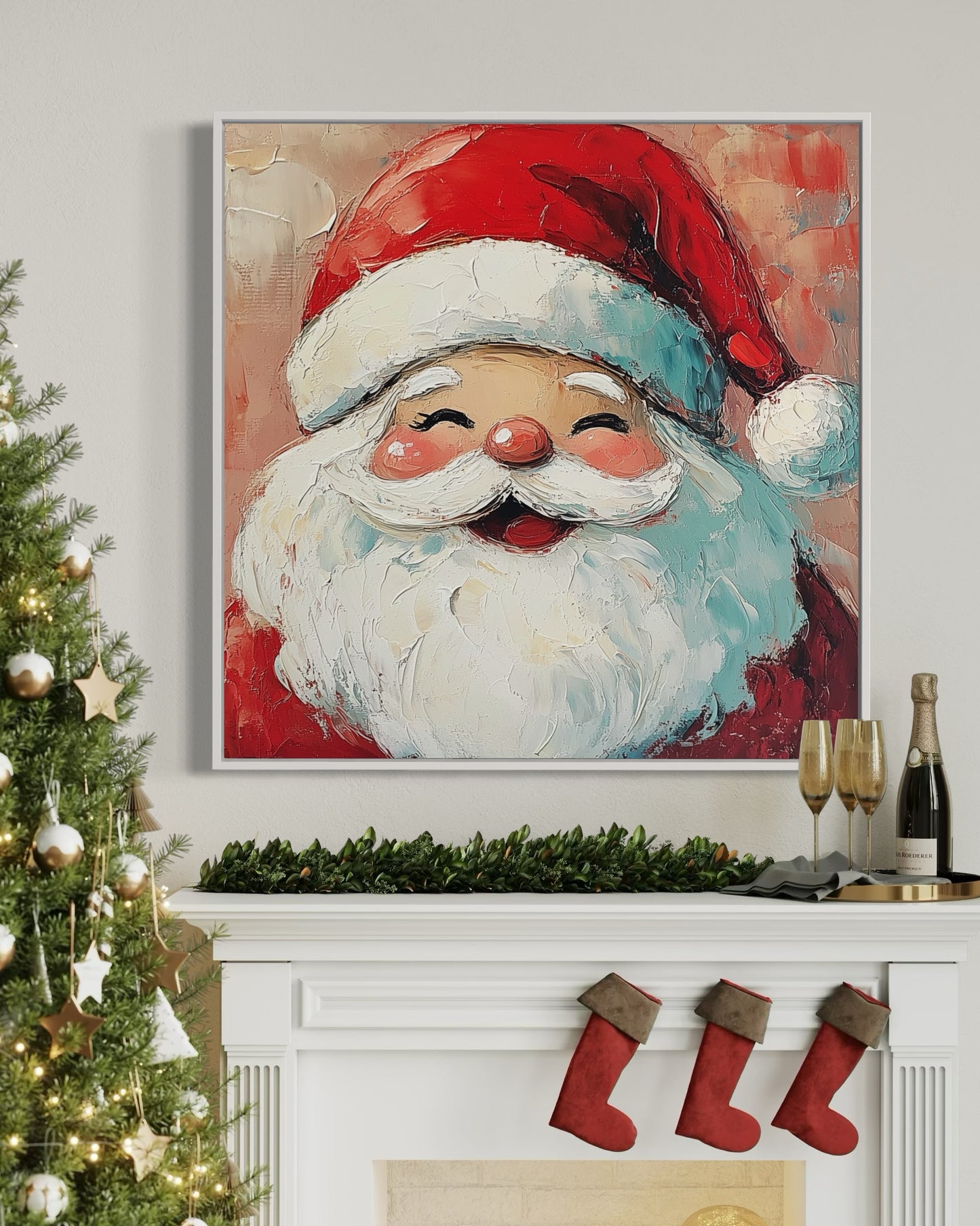 Merry Santa in Red - Heartwarming Holiday Oil Painting