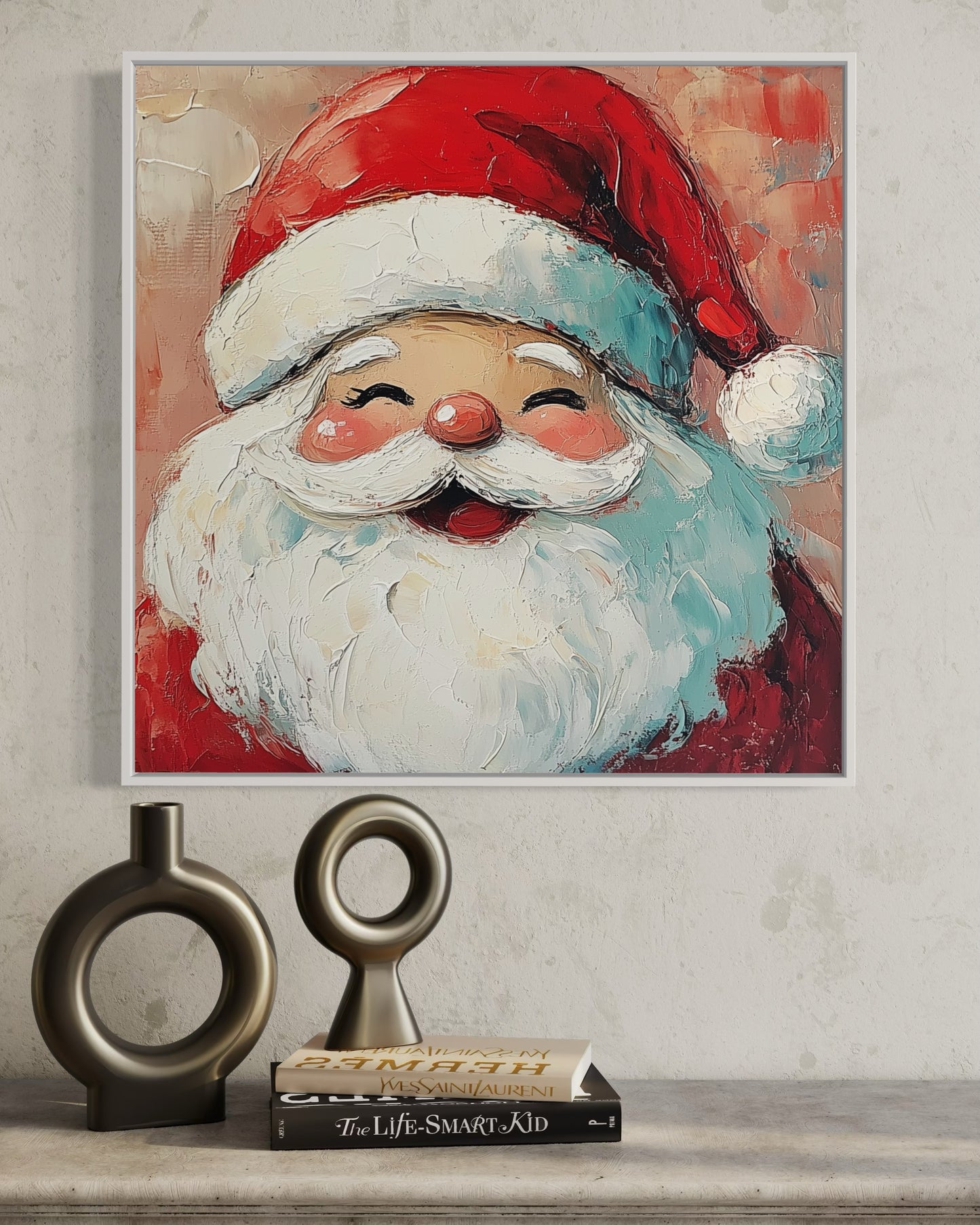 Merry Santa in Red - Heartwarming Holiday Oil Painting