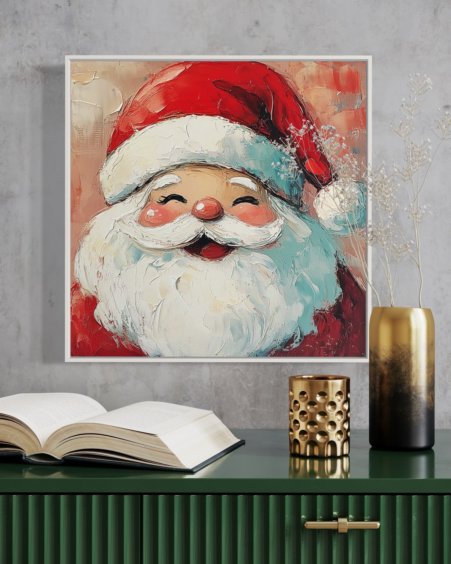 Merry Santa in Red - Heartwarming Holiday Oil Painting