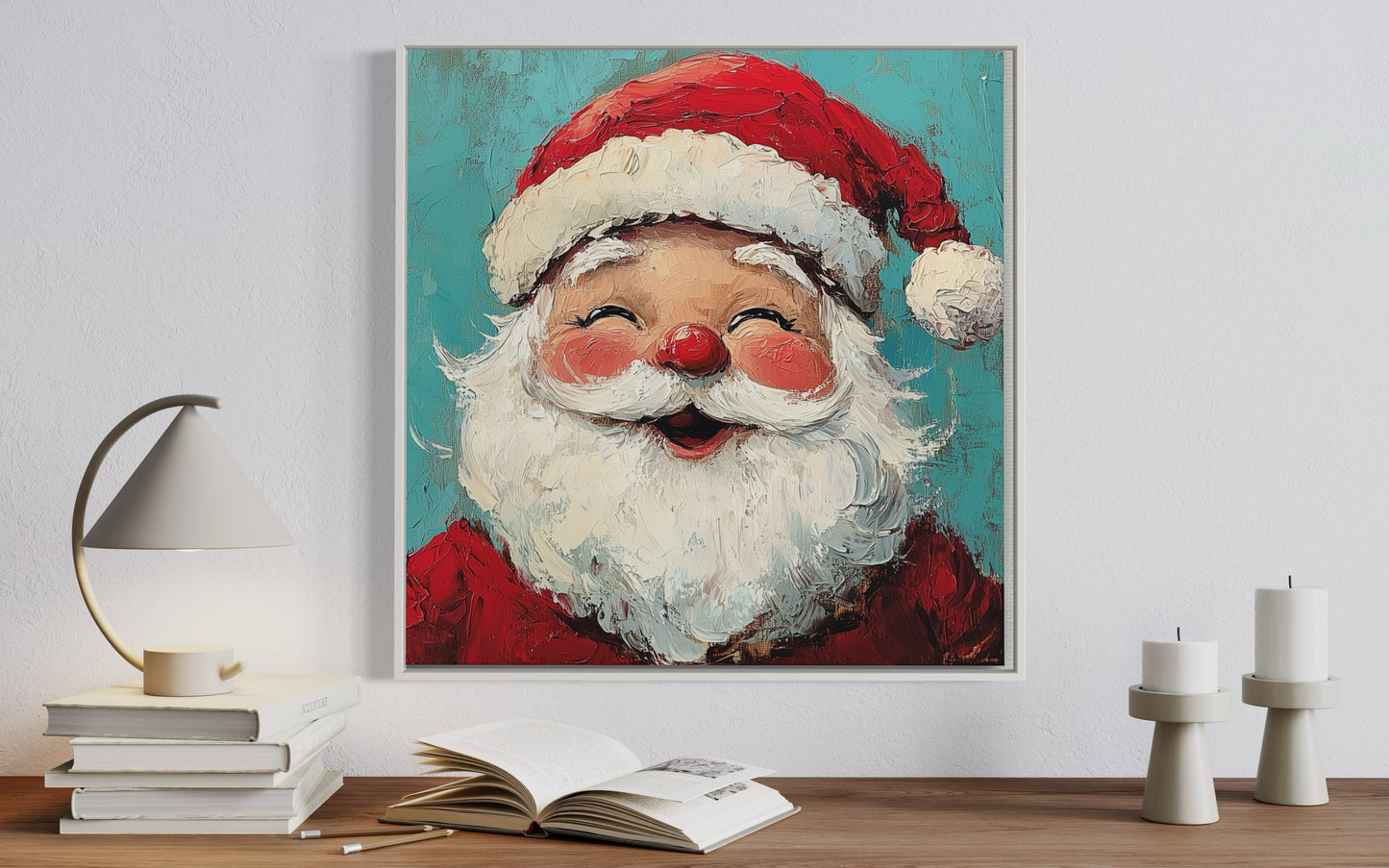 Jolly Santa Claus in Blue - Classic Christmas Oil Painting