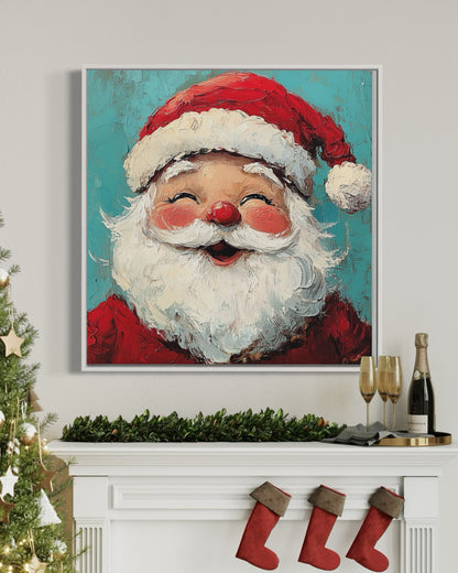 Jolly Santa Claus in Blue - Classic Christmas Oil Painting