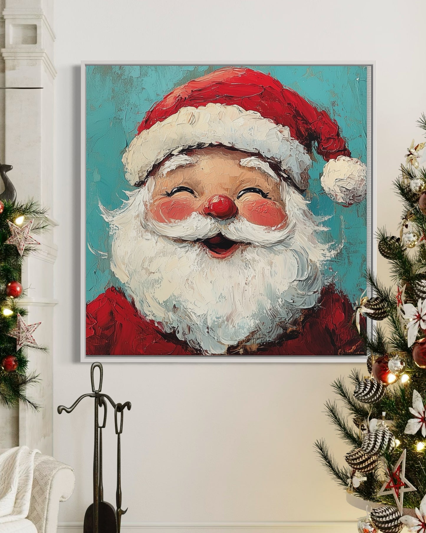 Jolly Santa Claus in Blue - Classic Christmas Oil Painting