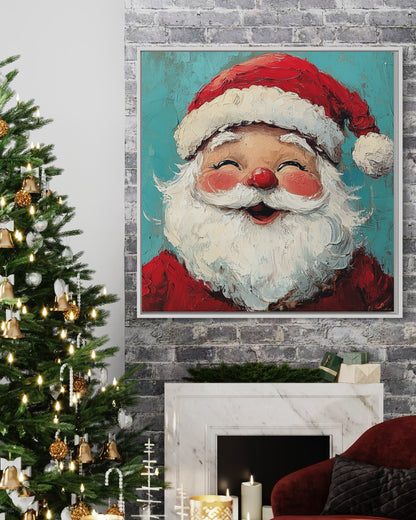 Jolly Santa Claus in Blue - Classic Christmas Oil Painting