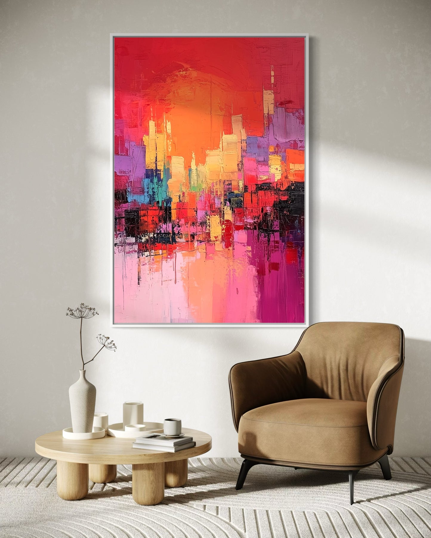 Red Sun City - Urban Abstract Skyline Wall Art