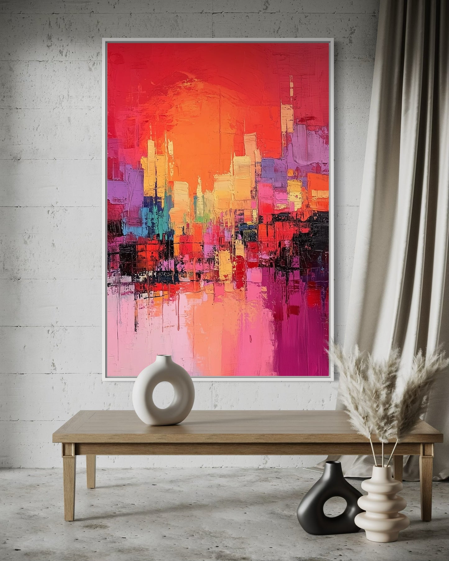 Red Sun City - Urban Abstract Skyline Wall Art