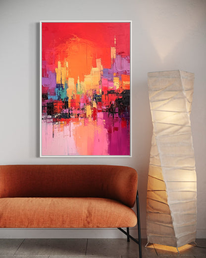 Red Sun City - Urban Abstract Skyline Wall Art