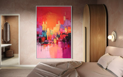 Red Sun City - Urban Abstract Skyline Wall Art